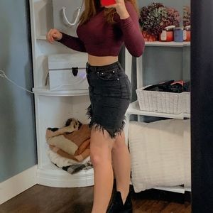 💜Black denim asymmetric skirt